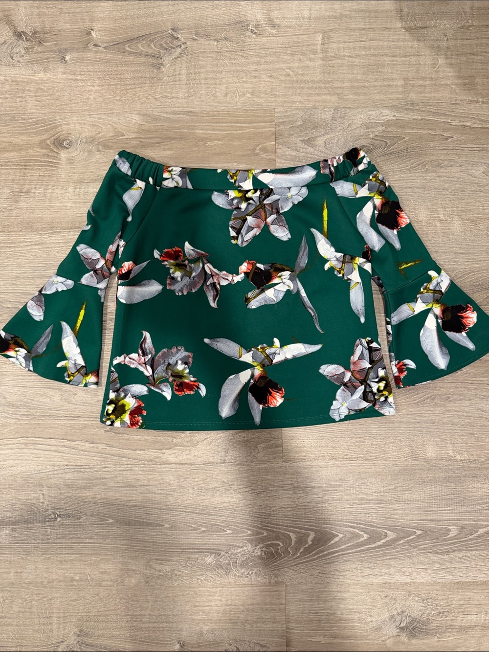 Emerald Green Floral Woman’s off the shoulder top